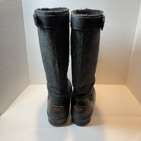 UGG Women's Black Leather & Gray Wool Tall Boots with Buckle Accent 9.5 - Picture 6 of 16